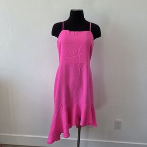 Sugar Lips Hot Pink Neon Dress Assymetric Ruffle Hem Cocktail Hoco Prom Medium
